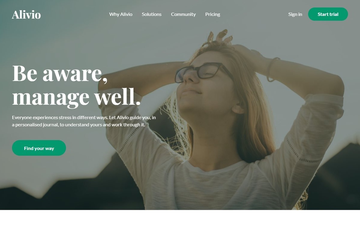 Alivio — лендинг дневника для работы со стрессом