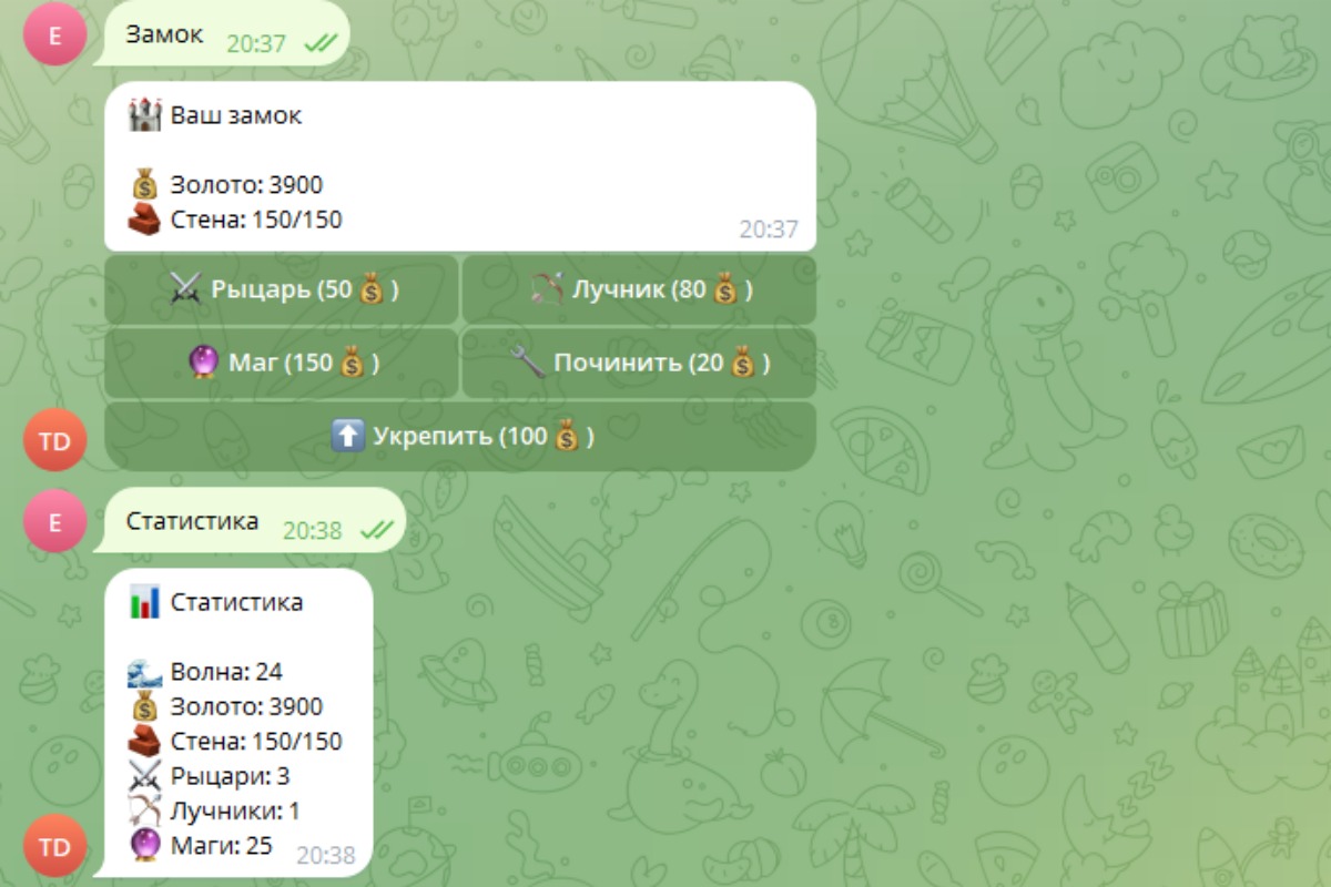 игровой тг бот защита башни