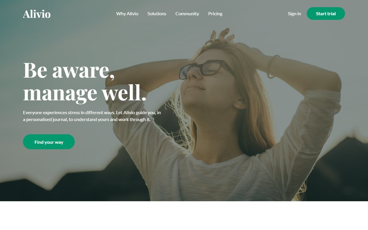 Alivio — лендинг дневника для работы со стрессом