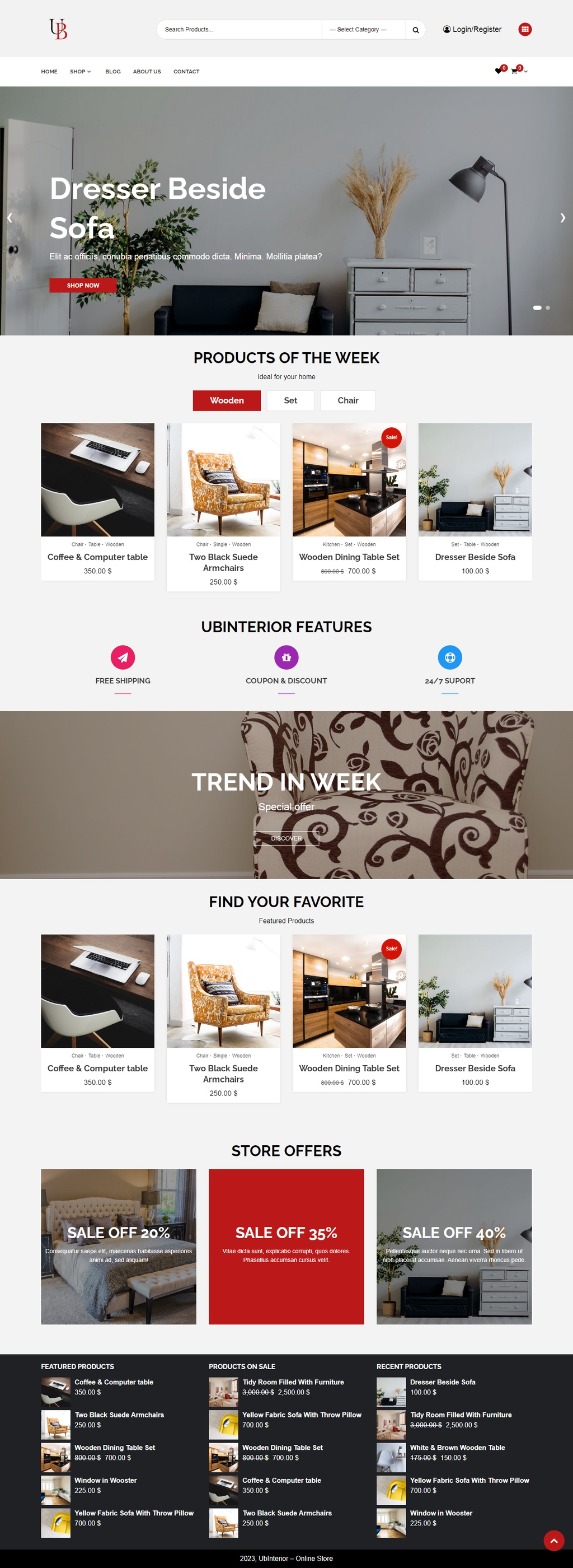 Сайт интернет-магазин на WooCommerce для интерьера - URL: https://ubinterior.unaux.com/