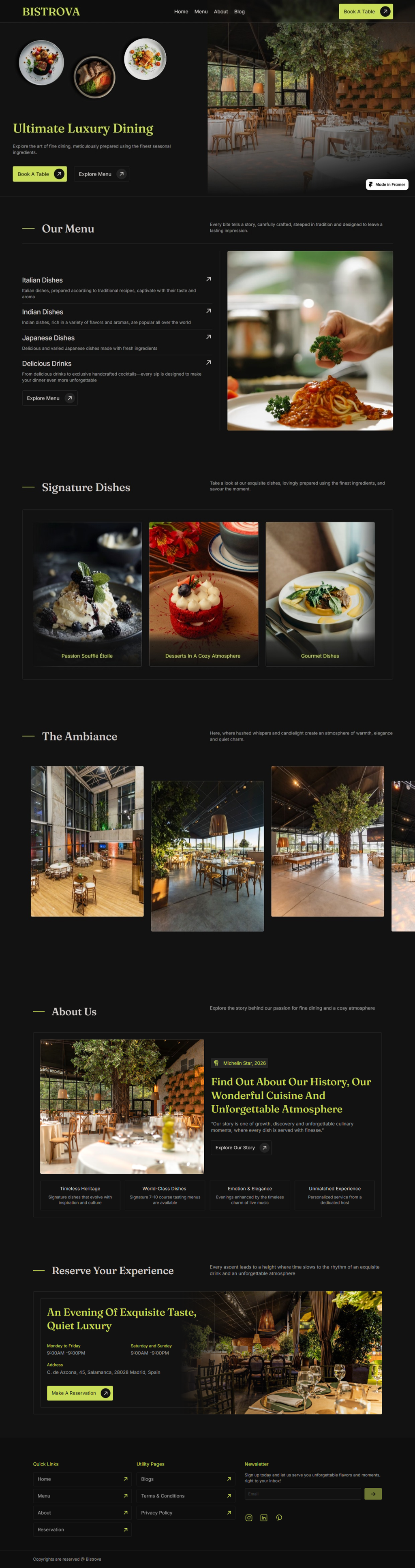 Сайт на Framer для ресторанный бизнеса - URL: https://bistrova.framer.website/